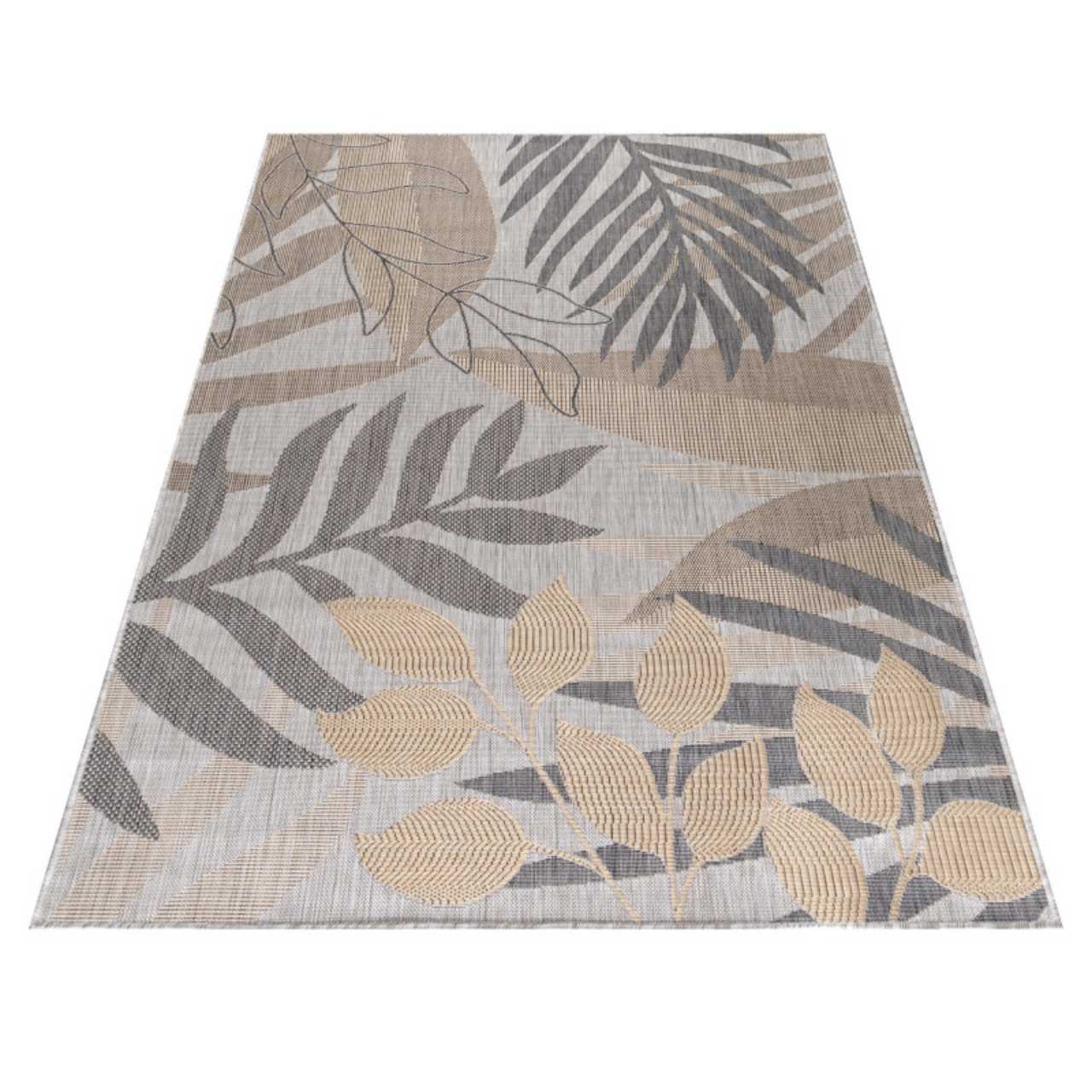 In Outdoor Teppich Beige, Vintage Design, Flachgewebe, Wetterfest