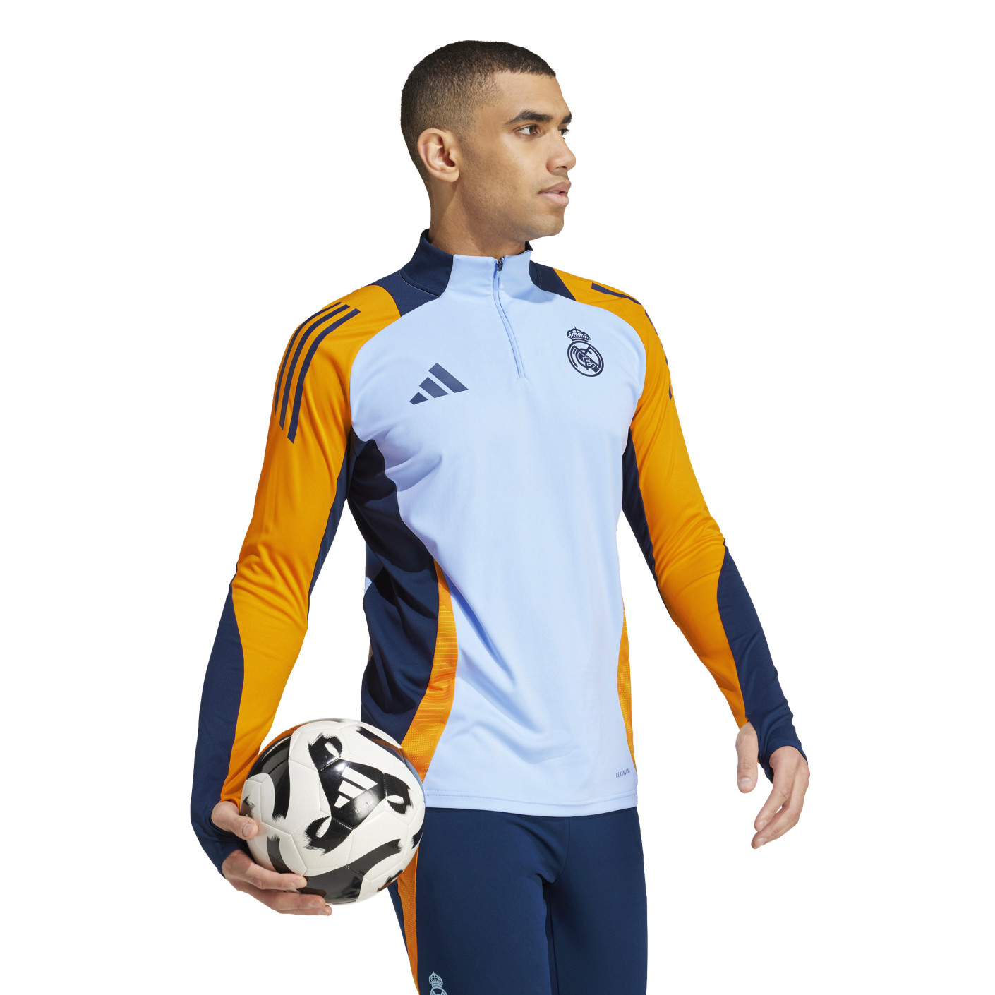 Adidas Real Madrid Trainingstrui 1/4-Zip 2024-2025 Lichtblauw Donkerblauw Oranje