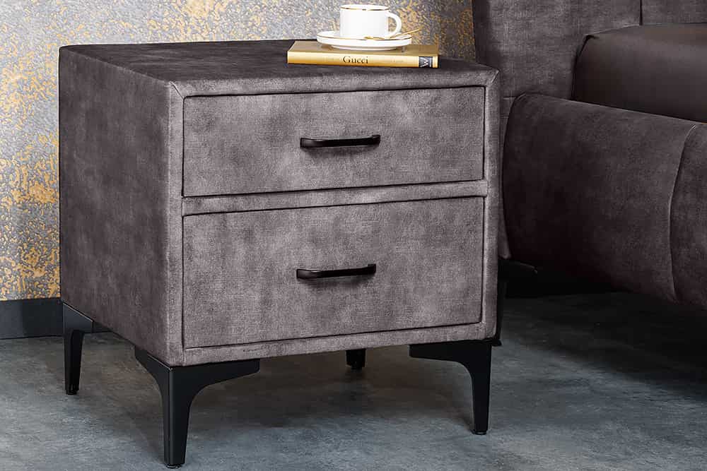 Design Nachttisch BOUTIQUE 50cm dunkelgrau Samt zwei Schubladen