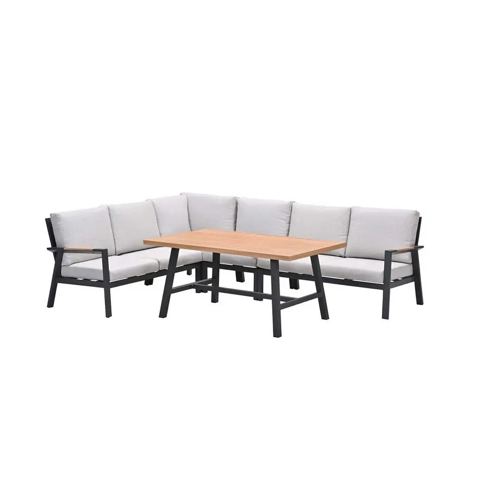 Elati lounge-dining hoekset-5-delig-c.black - sand - light teaklook