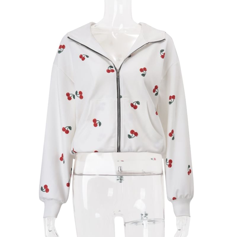 500 STUDIO - Oversized hoodie met kersenprint en rits