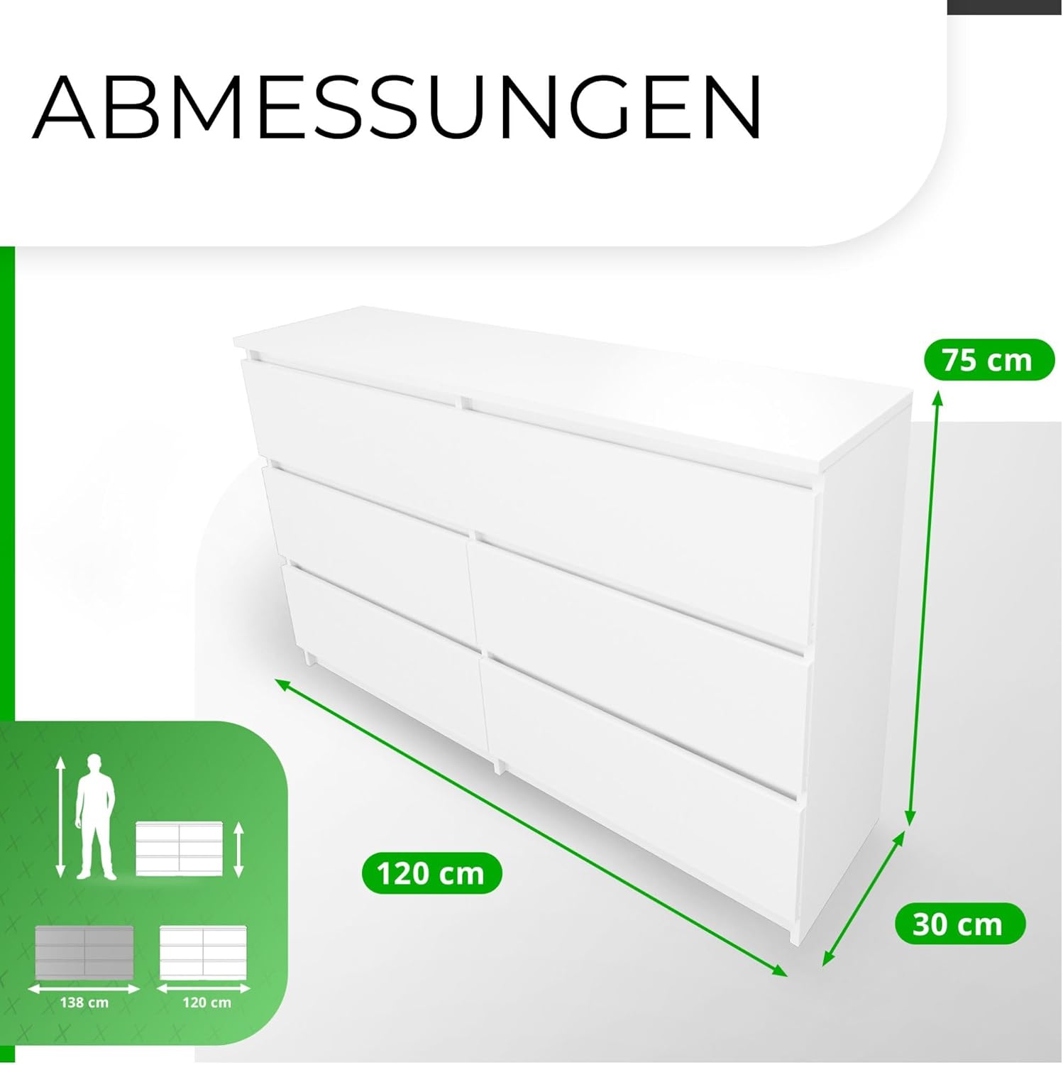 CDF Kommode Eiche Sonoma mit 6 Schubladen 30 cm Tief Komodenschrank Komode für Wohnzimmer Schlafzimmer Schubladenschrank Malm Kommode viel Stauraum Geeignet Organizer Kleidung 120cm Breite Modern Look