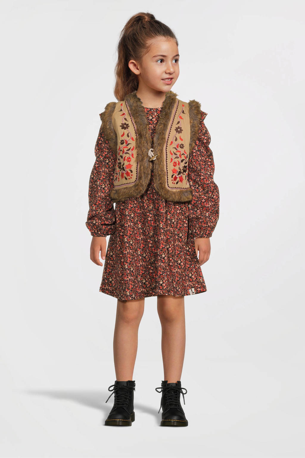 LOOXS imitatiebont gilet met printopdruk bruin