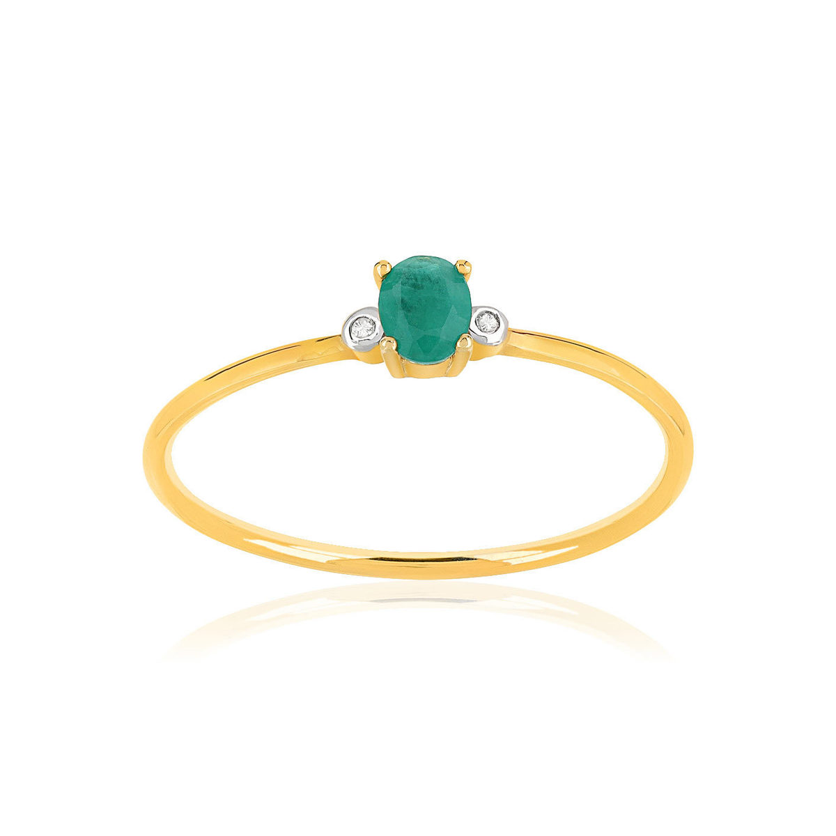 Bague or 375 2 tons émeraude ovale et diamants