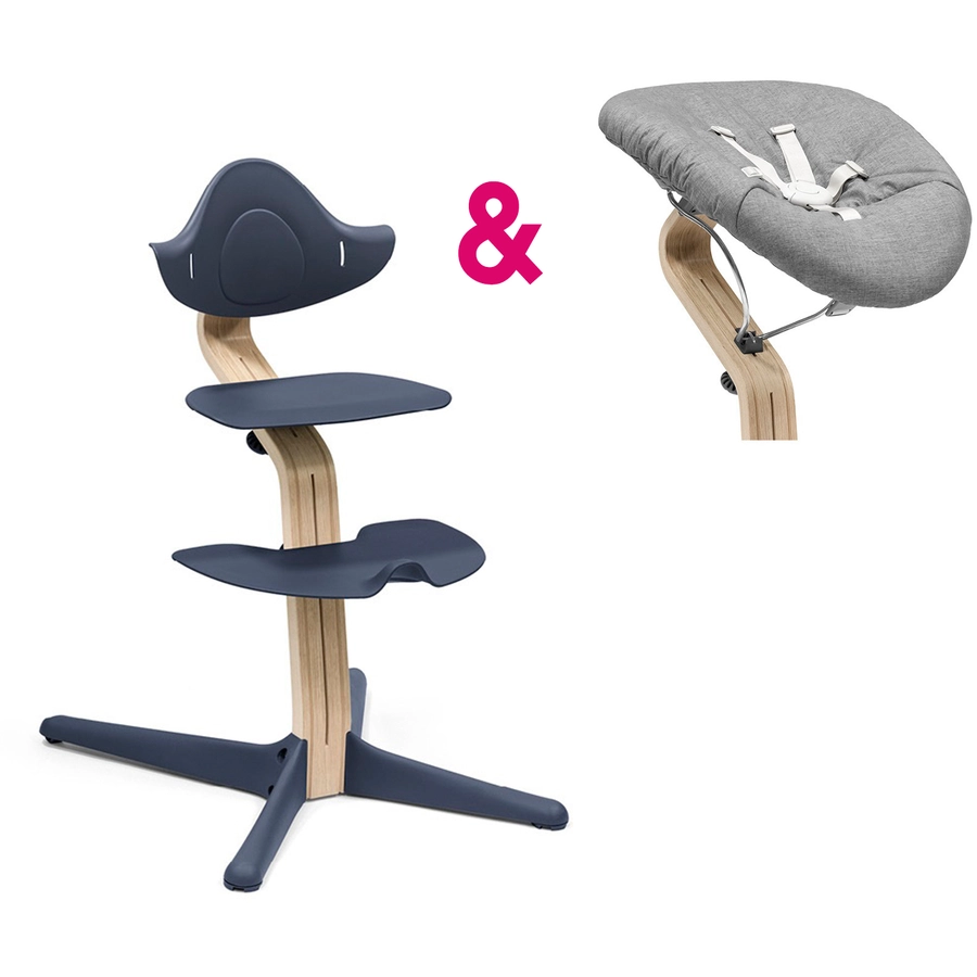 STOKKE® Nomi® Hochstuhl Buche natur  navy inkl. Newborn Set grau  grau pink