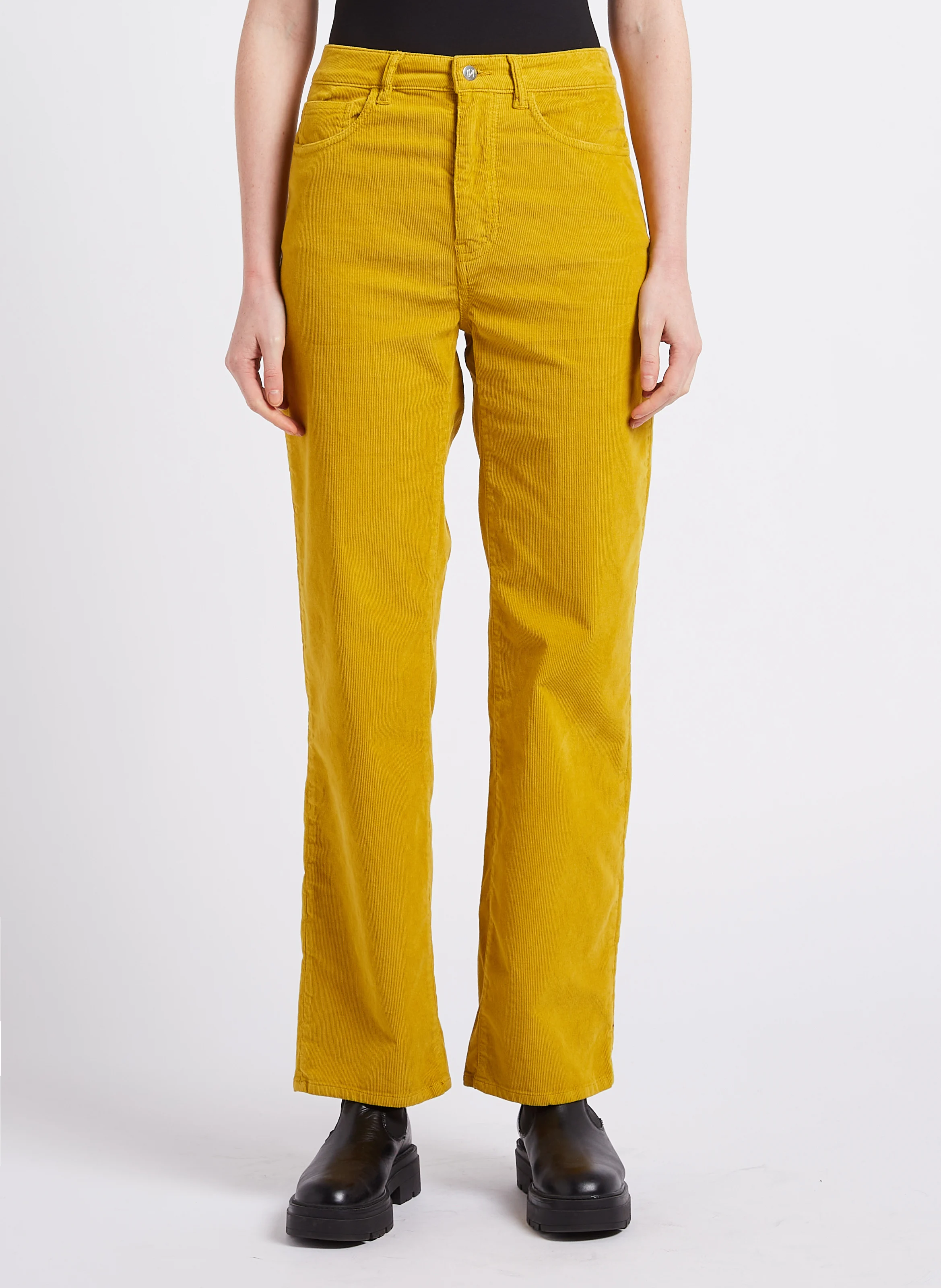 PERRINE - Pantalon droit en coton côtelé | Jaune