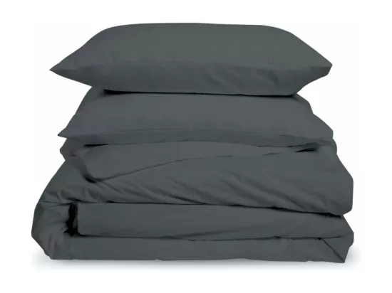 Parure de lit unie 2 personnes percale de coton : Housse 240x260cm+ 2 taie 65x65cm- Anthracite