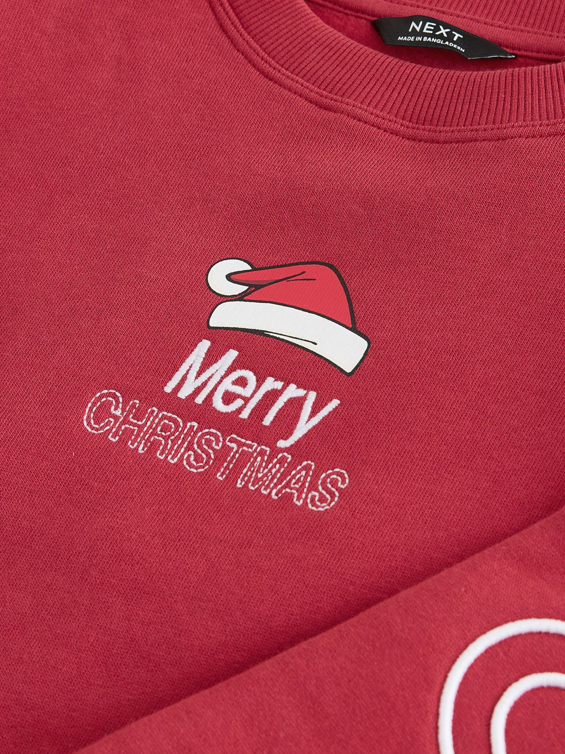 Rood - Sweatshirt met pailletten en kerstmanprint met ronde hals (3-16jr)