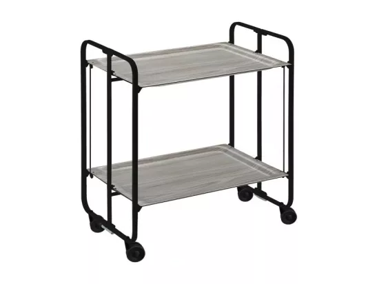 Chariot pliant à roulettes, table pliante roulante - Structure métallique noire, 2 niveaux en stratifié couleur Frêne - 72*66*43 cm - BAUHAUS
