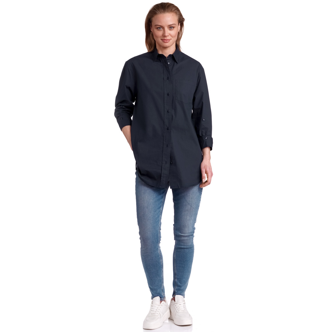 Jonas Nielsen Damen Bluse mit Tasche dunkelblau