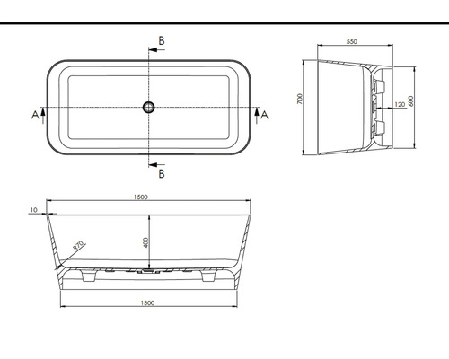 Jungborn badkuip THREE 70 x 150 cm wit mat