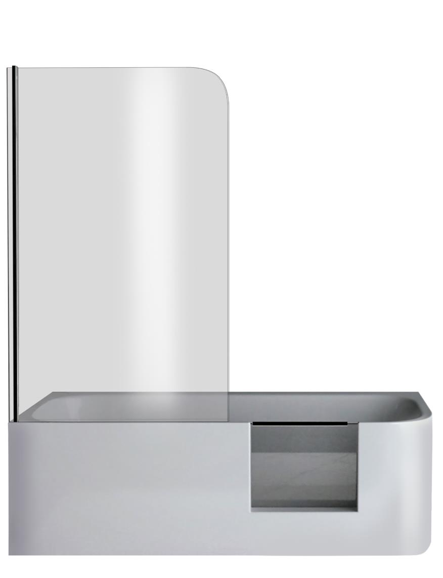 Xenz GO! inloop douchebad acryl 180x80x60cm links wit glans met ronde overloop en badscherm
