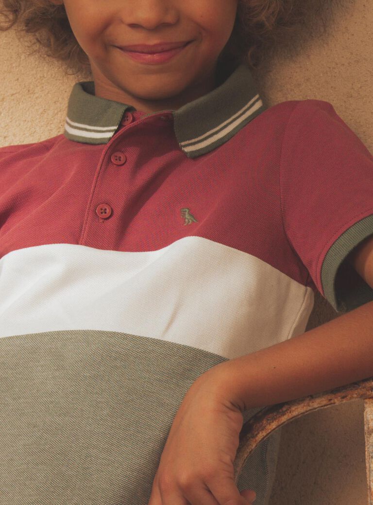 Polo colorblock avec dinosaure