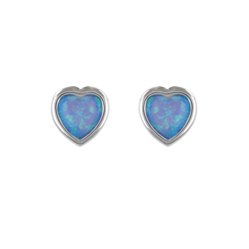 Boucles d'oreille argent rhodié opale bleue d'imitation forme coeur