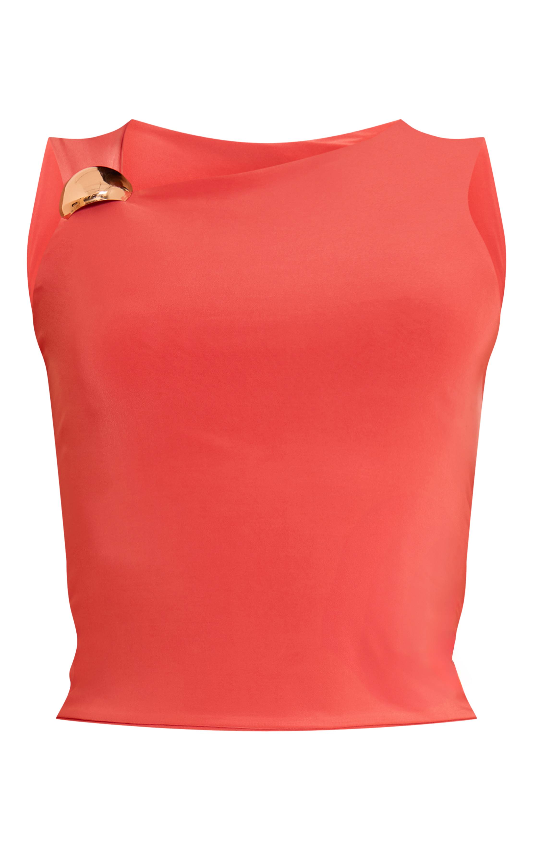Orange Haut Asymétrique En Tissu Slinky Avec Détails De Finition Contrastés