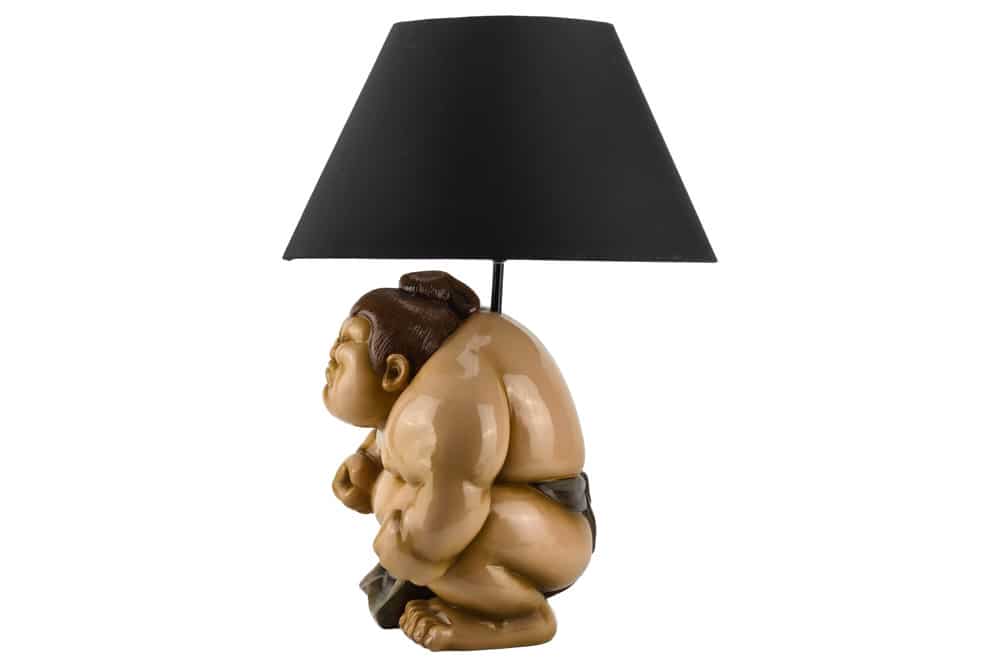 Handgefertigte Tischlampe SUMO 50cm schwarz Skulptur Stoffschirm