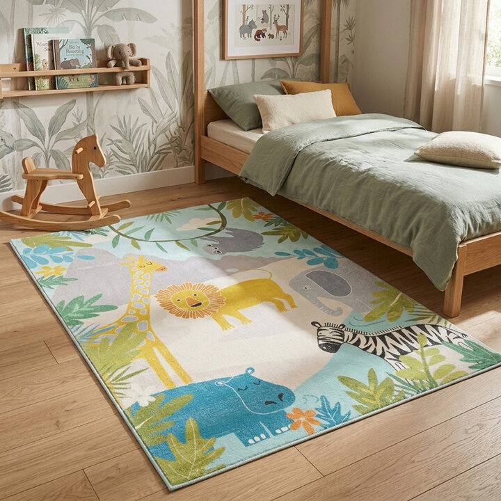 Kindervloerkleed - Jungle Leeuw Multicolor | Lekker zacht