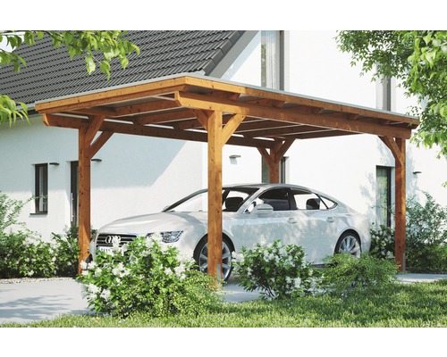 Enkele carport Konsta aluminium dakpanelen incl. H-ankers 304x500 cm licht eiken