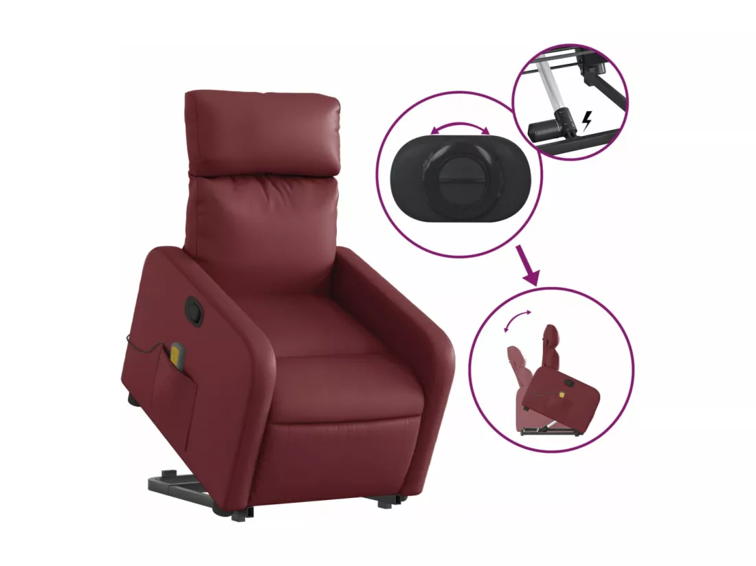 Fauteuil inclinable massant Rouge bordeaux Similicuir
