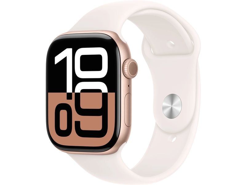 Apple Watch Series 10 46 mm Alu Rose Gold Sport Weiss M/L Eine glatte Zehn
