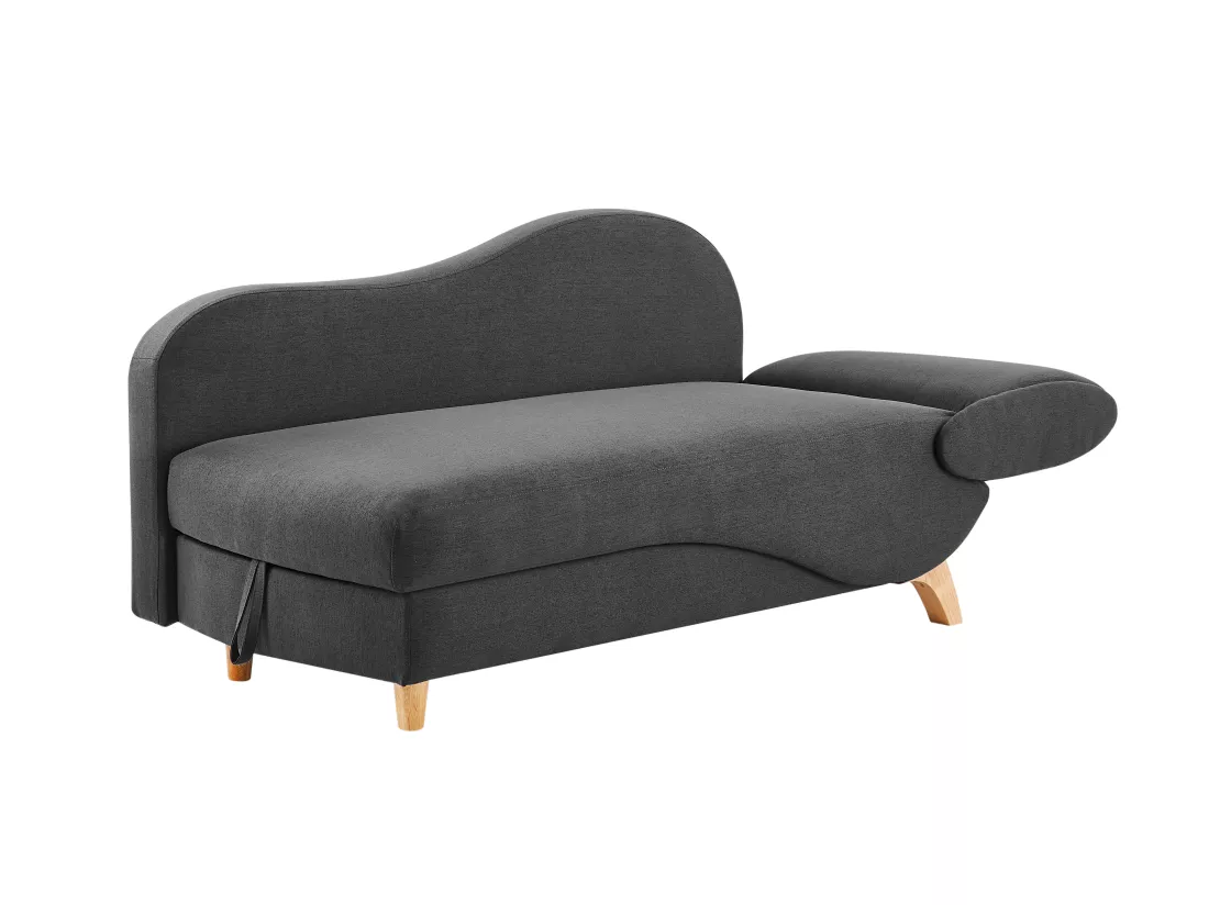 Méridienne gauche convertible en tissu anthracite avec coffre de rangement PENELOPE