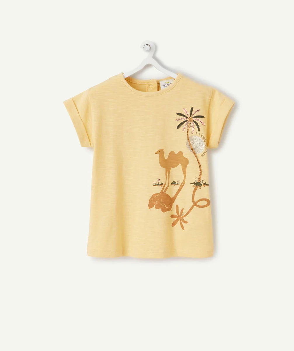 T-SHIRT BÉBÉ FILLE JAUNE EN COTON BIO THÈME DÉSERT