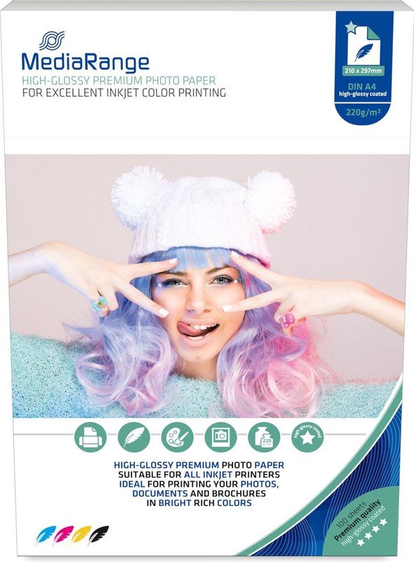 MediaRange fotopapier - 220 gram - A4 - Hoogglans Wit - 100 vellen
