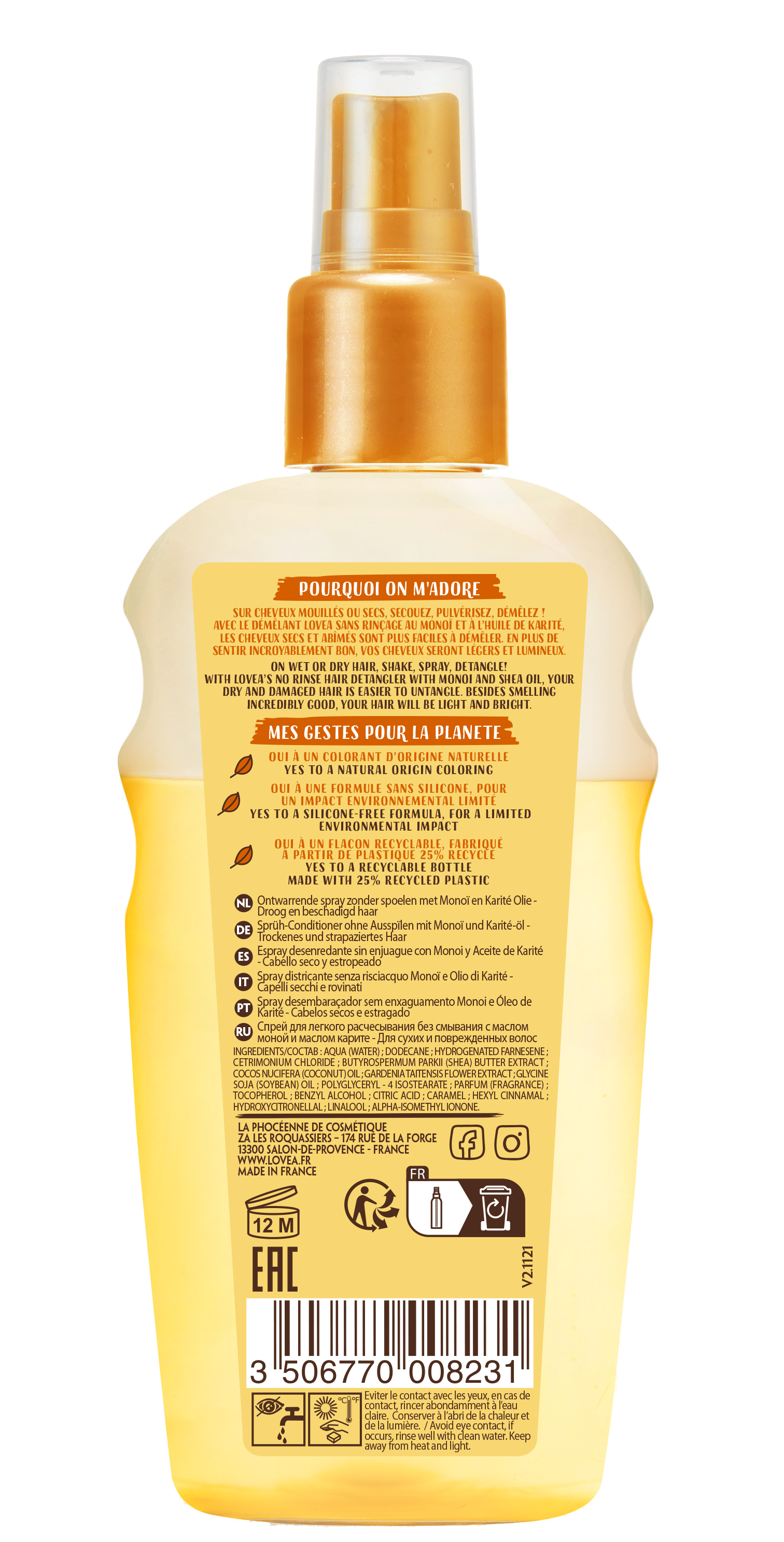 Lovea Spray für Leichte Kämmbarkeit Karitebutter Monoi Spr 150 ml