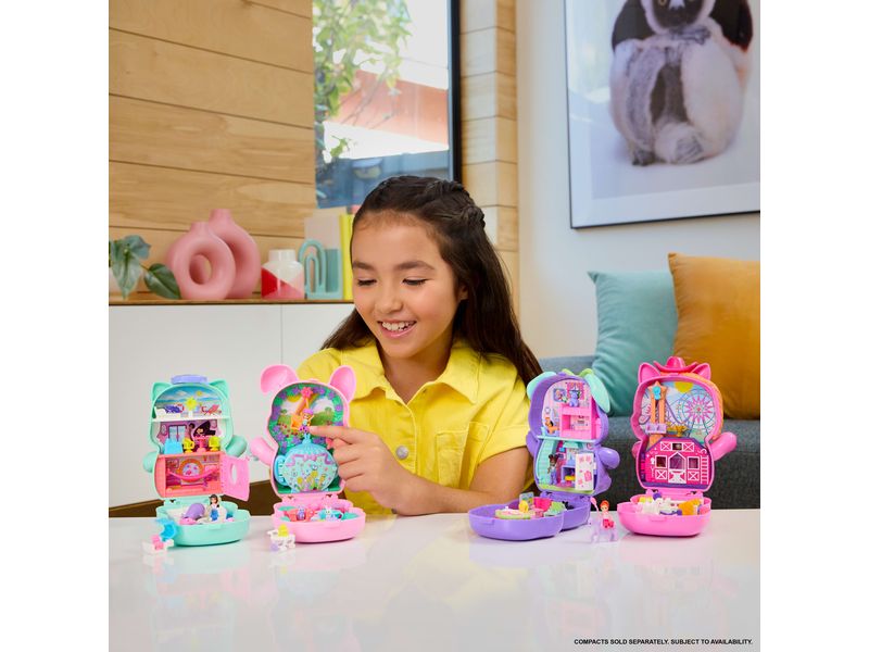 Polly Pocket Spielset Pony Rodeo Schatulle Spielzeug für unterwegs mit Zubehör für Mode und Essen