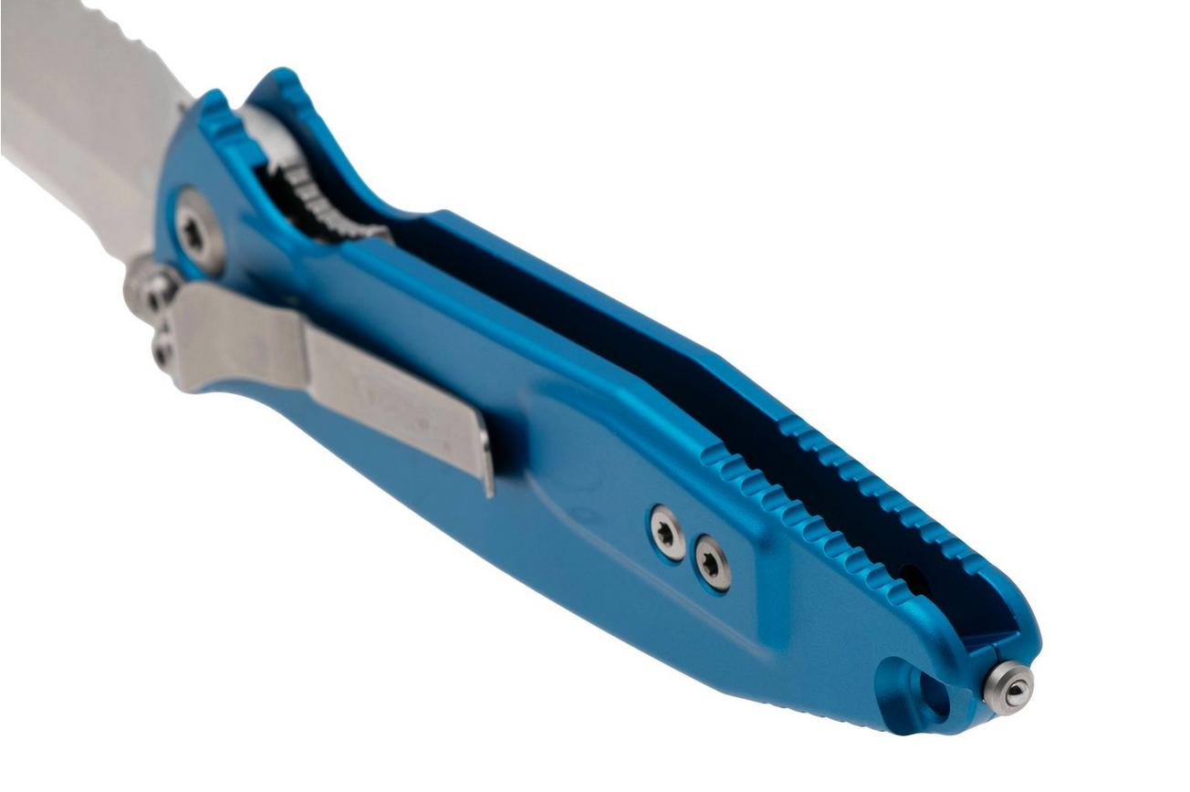 Microtech Socom Elite 161-11BL, Stonewashed M390 Tanto, Blue Aluminum partly serrated zakmes