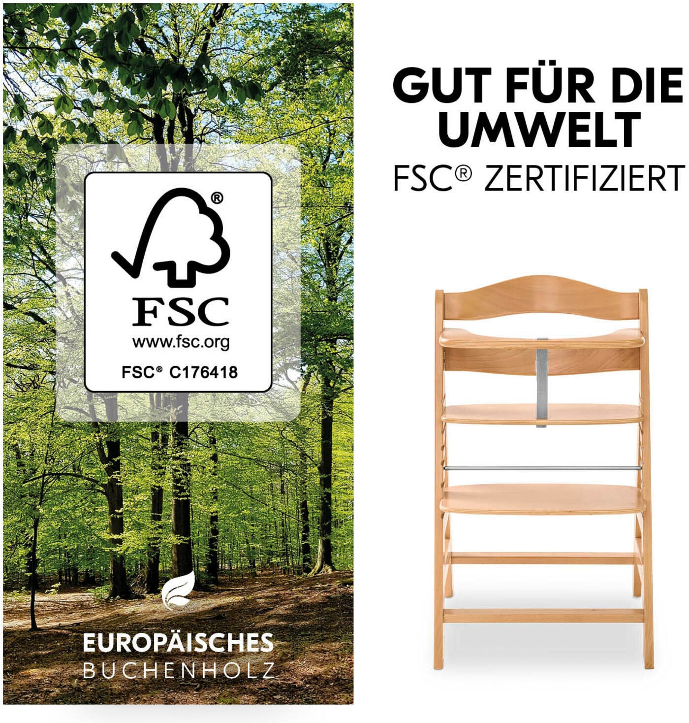 Hauck Hochstuhl »Alpha Newborn Pre, Nature Grey« () mit Newborn Aufsatz