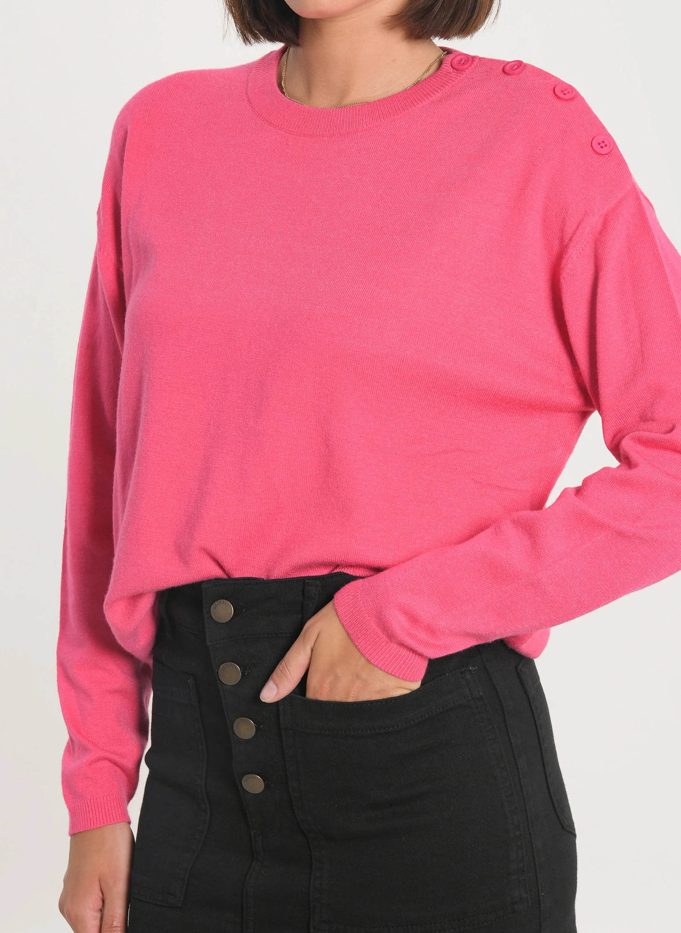 NOLWENN - Pull droit en maille mélangée | Rose