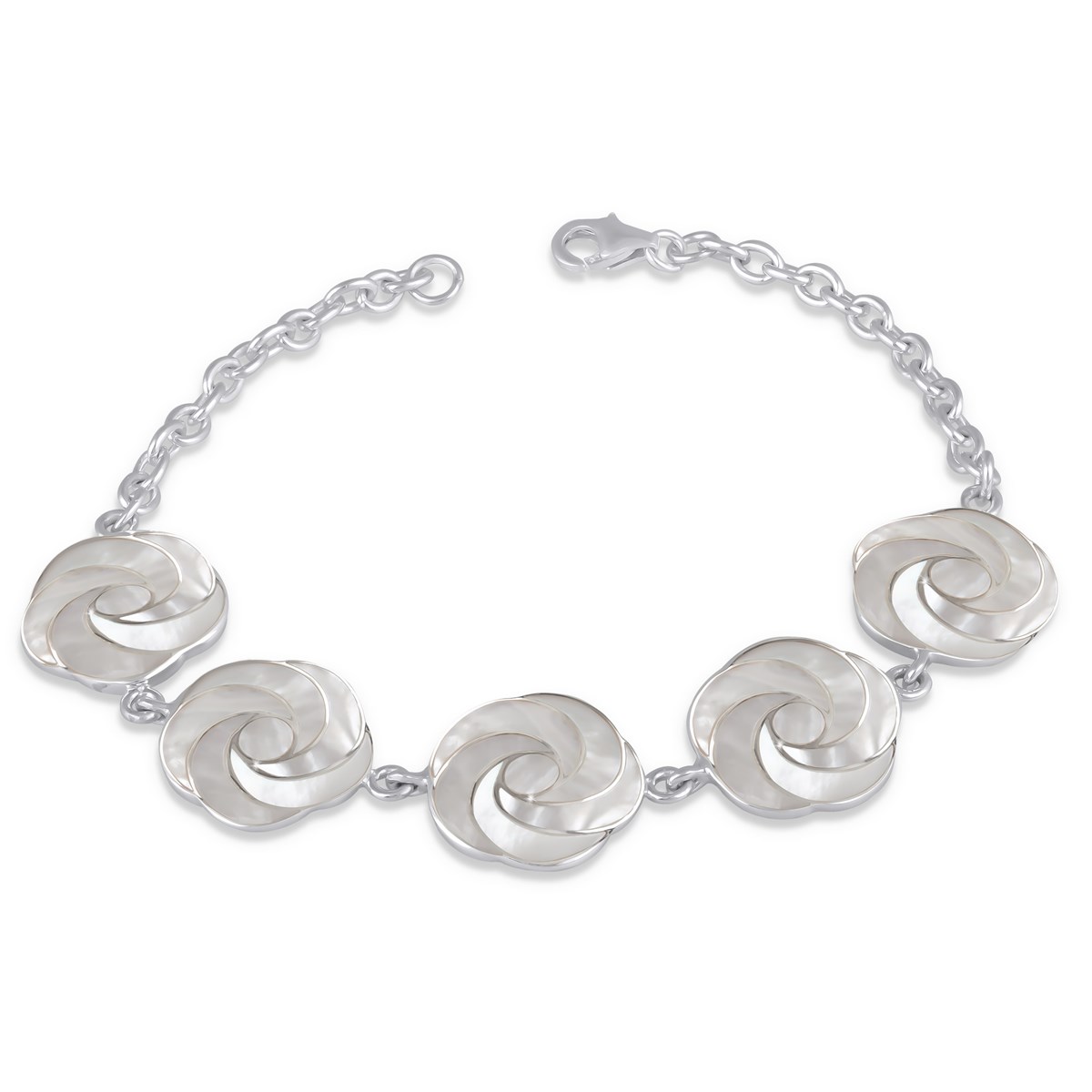 Bracelet ADEN en fleur de nacre blanche effet spirale sur chaîne argent 925