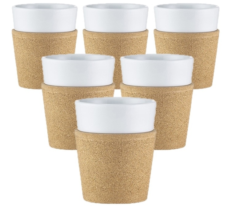 6 tasses Bistro 30 cl - porcelaine blanche et liège - BODUM