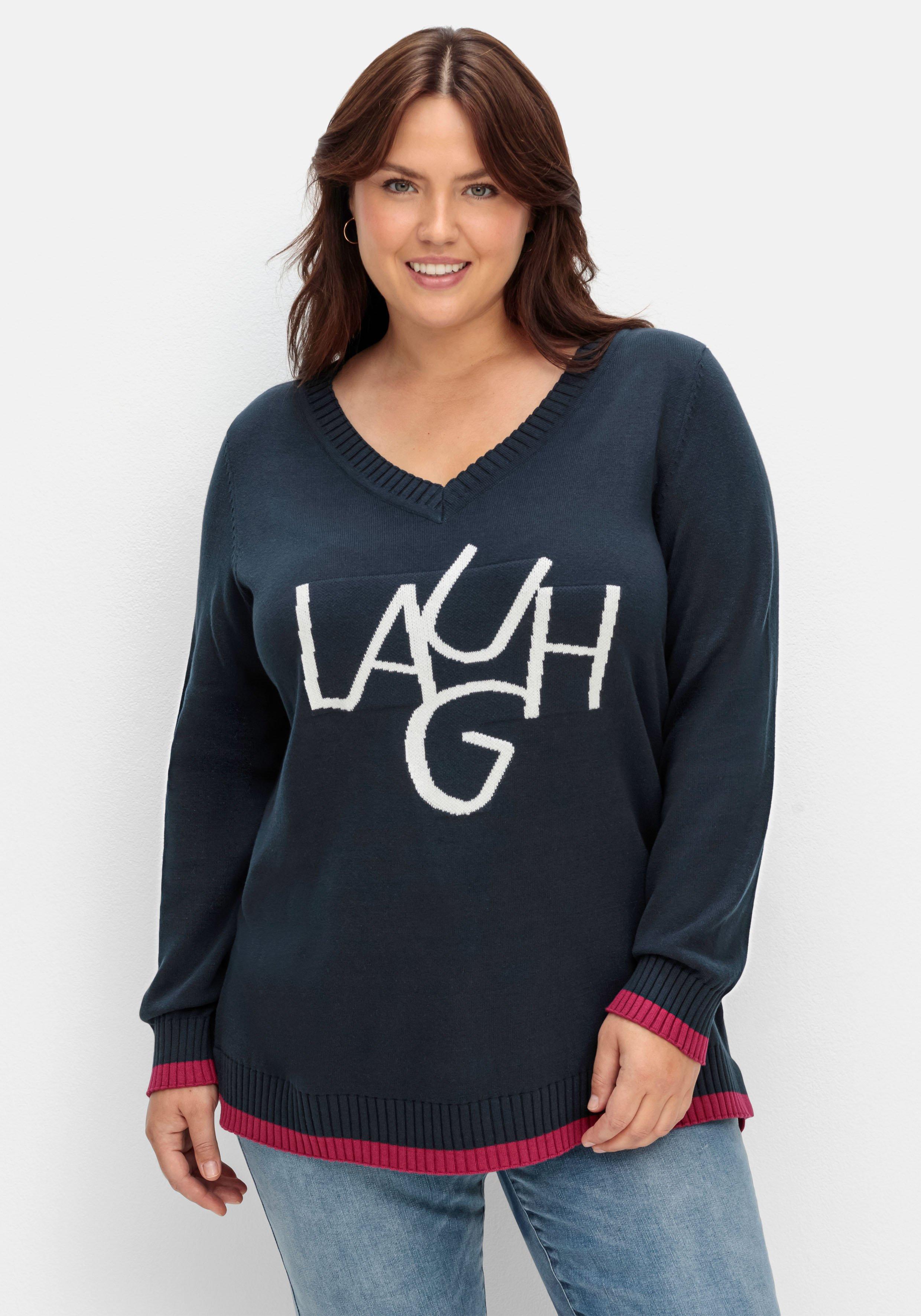 Pullover mit Wording im Intarsienstrick