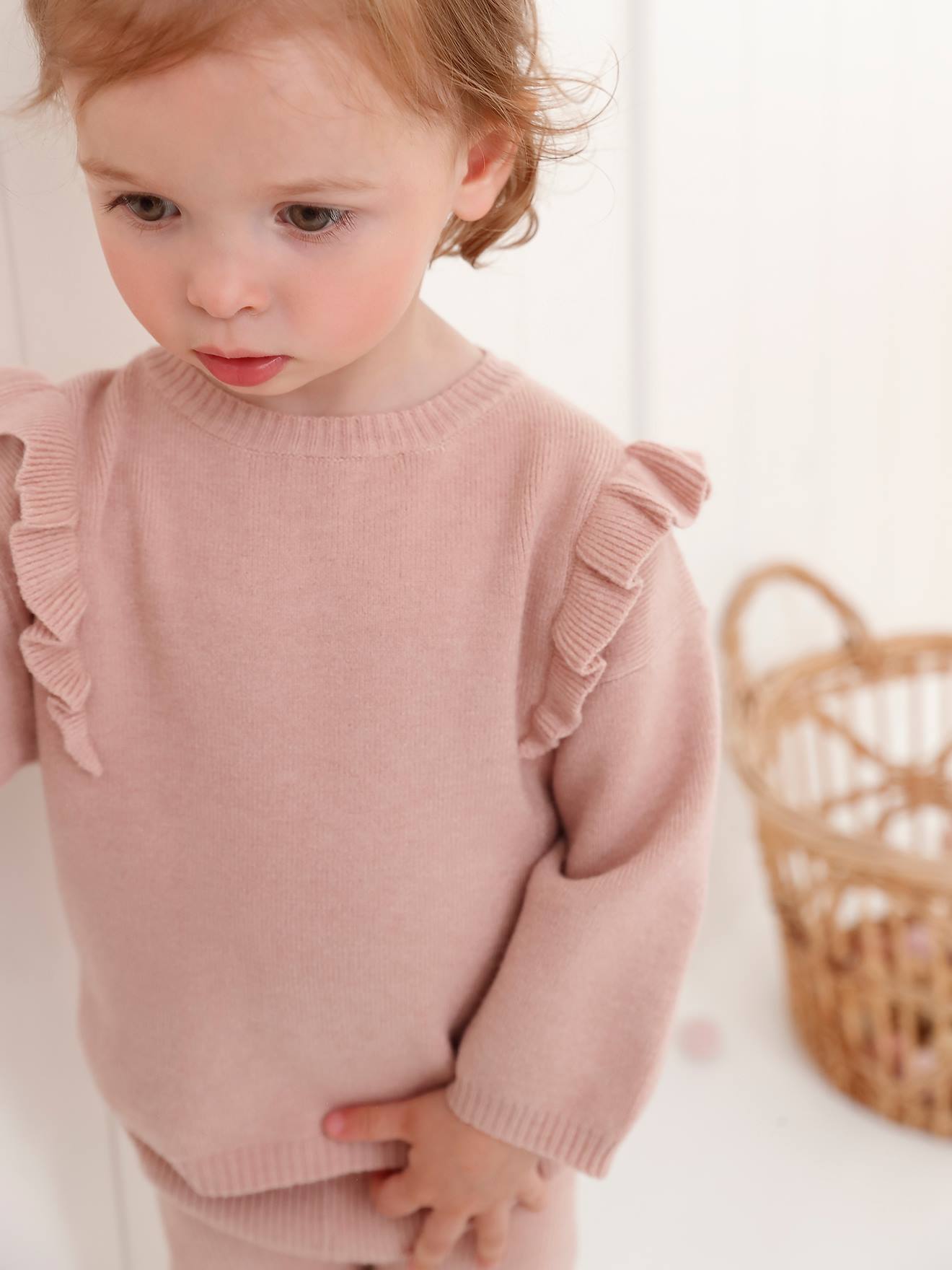 Conjunto de tricô para bebê: suéter + leggings rosa-maquiagem