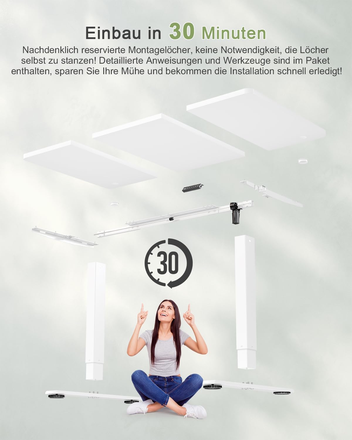 JUMMICO Höhenverstellbarer Schreibtisch mit USB-Ladeanschluss 160 x 70 cm, Schreibtisch Höhenverstellbar Elektrisch, Steh-Sitz Tisch Stehpult Verstellbarer Computertisch,Standing Desk,Weiß