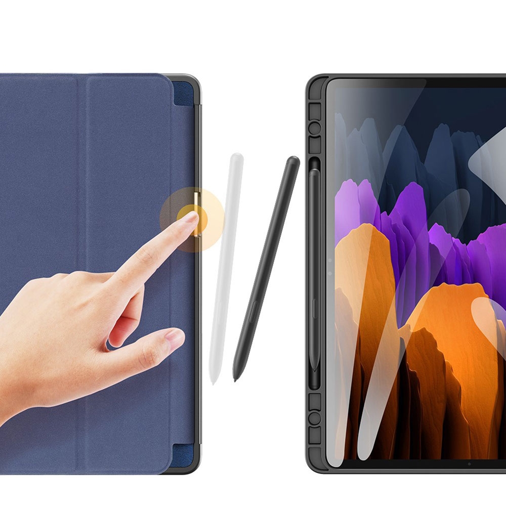Samsung Galaxy Tab S8  Plus / Tab S7 FE 5G / Tab S7  Plus Tasche Smart Cover Hülle Stoff Design S-Pen Halterung - Dunkelblau