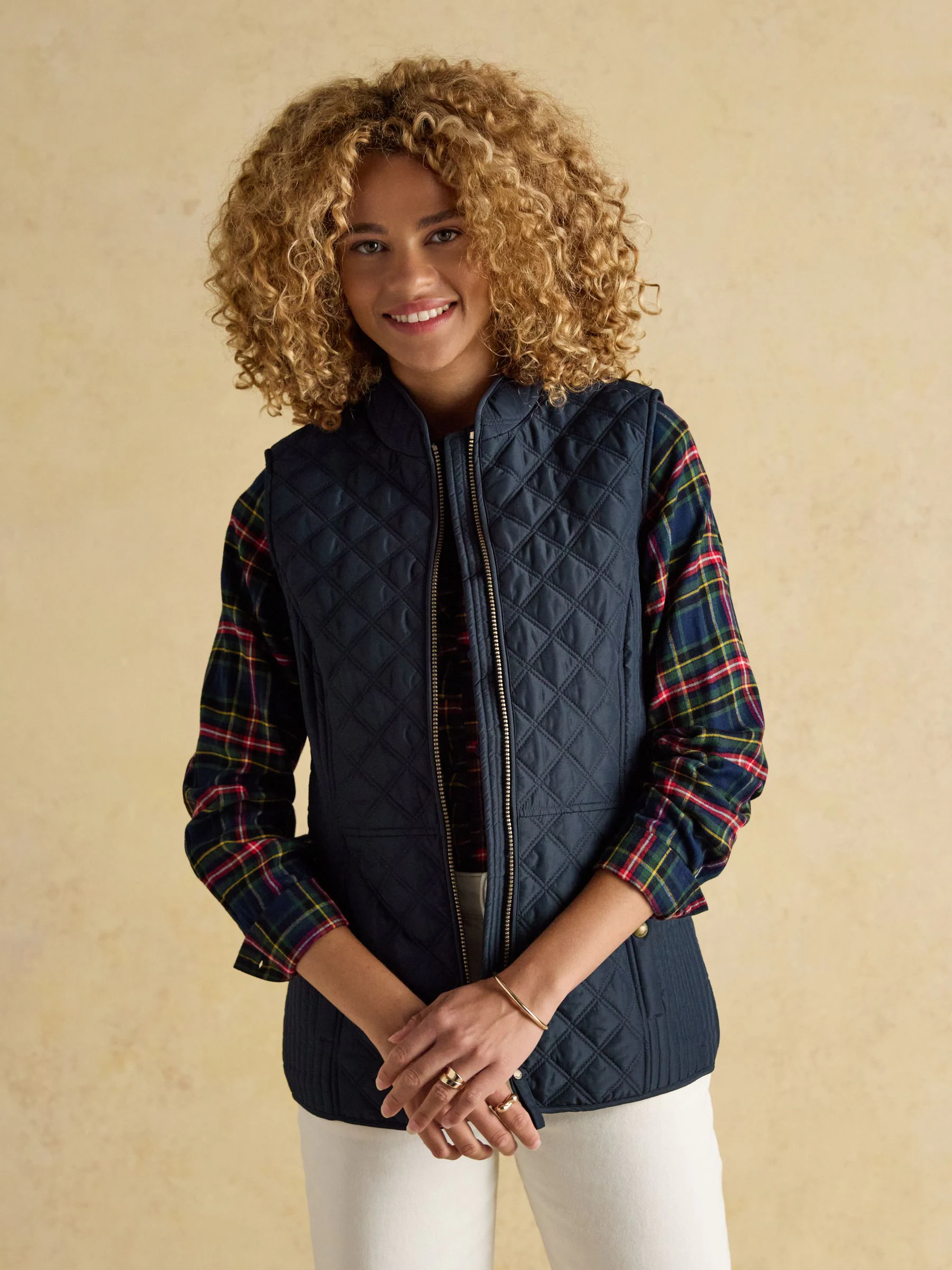 Donkerblauw - Joules - Minx - In schuine ruit doorgestikte bodywarmer