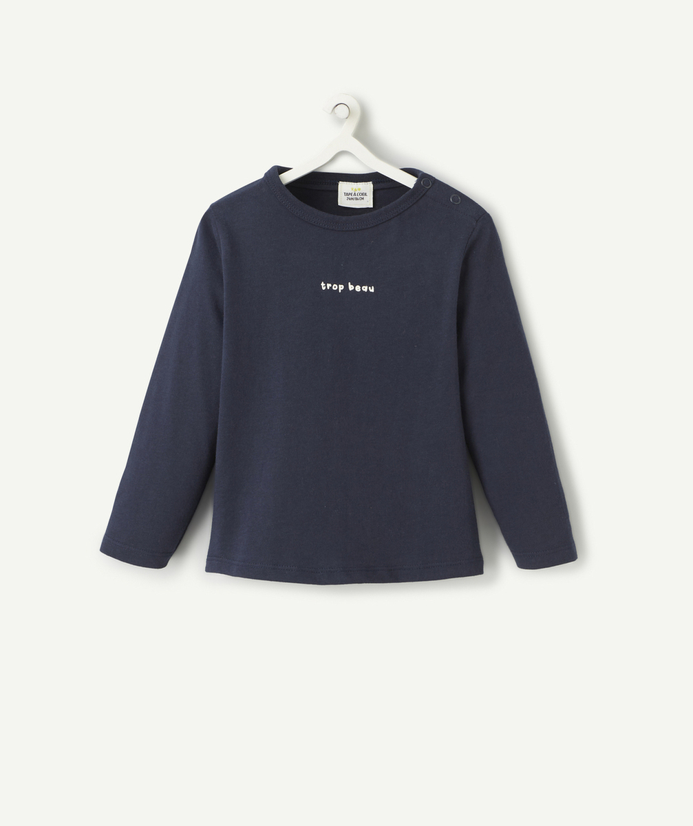 T-SHIRT BÉBÉ GARÇON BLEU MARINE EN COTON BIO ET MESSAGE BLANC