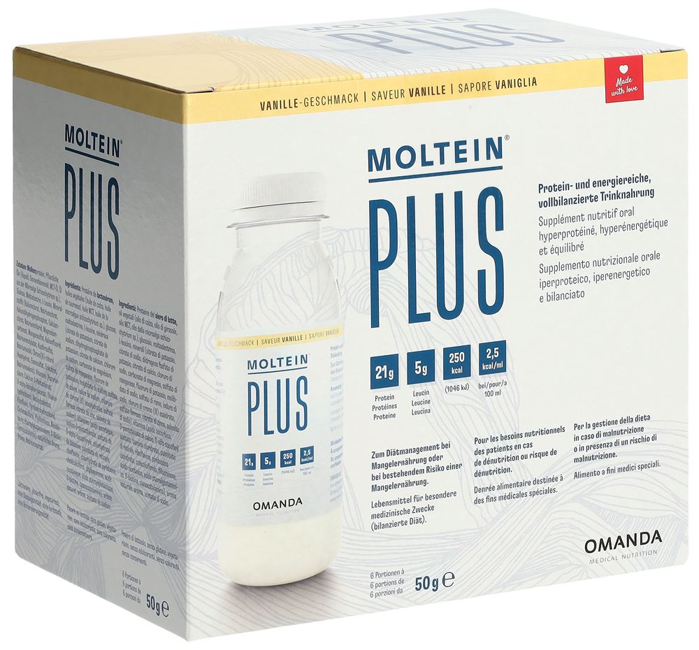 moltein PLUS 2.5<br>6 × 50 g, Flasche, Pulver zur Herstellung einer Lösung zum Einnehmen, Vanille