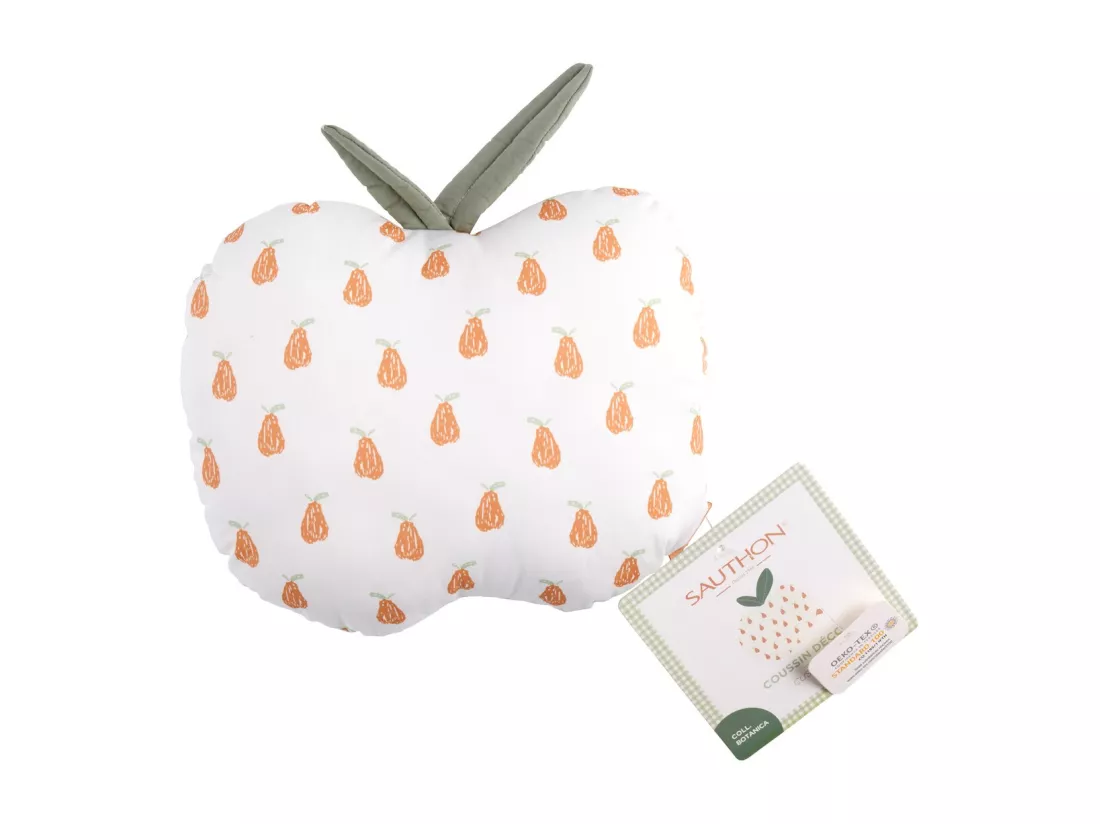 Coussin déco pomme 23x25cm en coton blanc