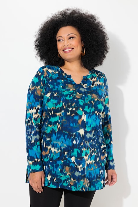 Longshirt, A-Linie, Tunika-Ausschnitt, Langarm