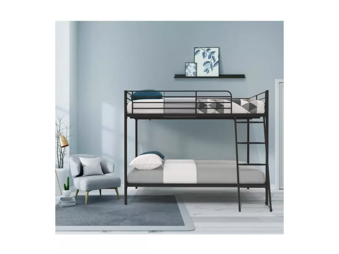 Lits superposés en métal - Dark Grey - Sommiers inclus - 2 x 140 x 190 cm - ALICE