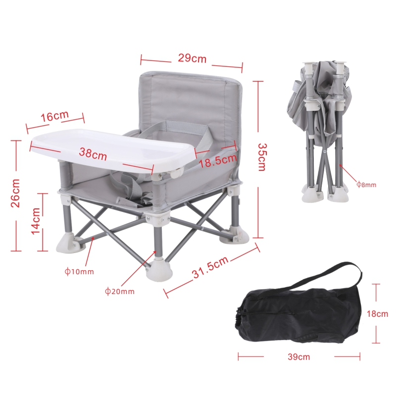 Faltbarer Baby Stuhl Reise Kinder Sitz mit Sicherheitsgurt   Tisch - Grau / Weiss