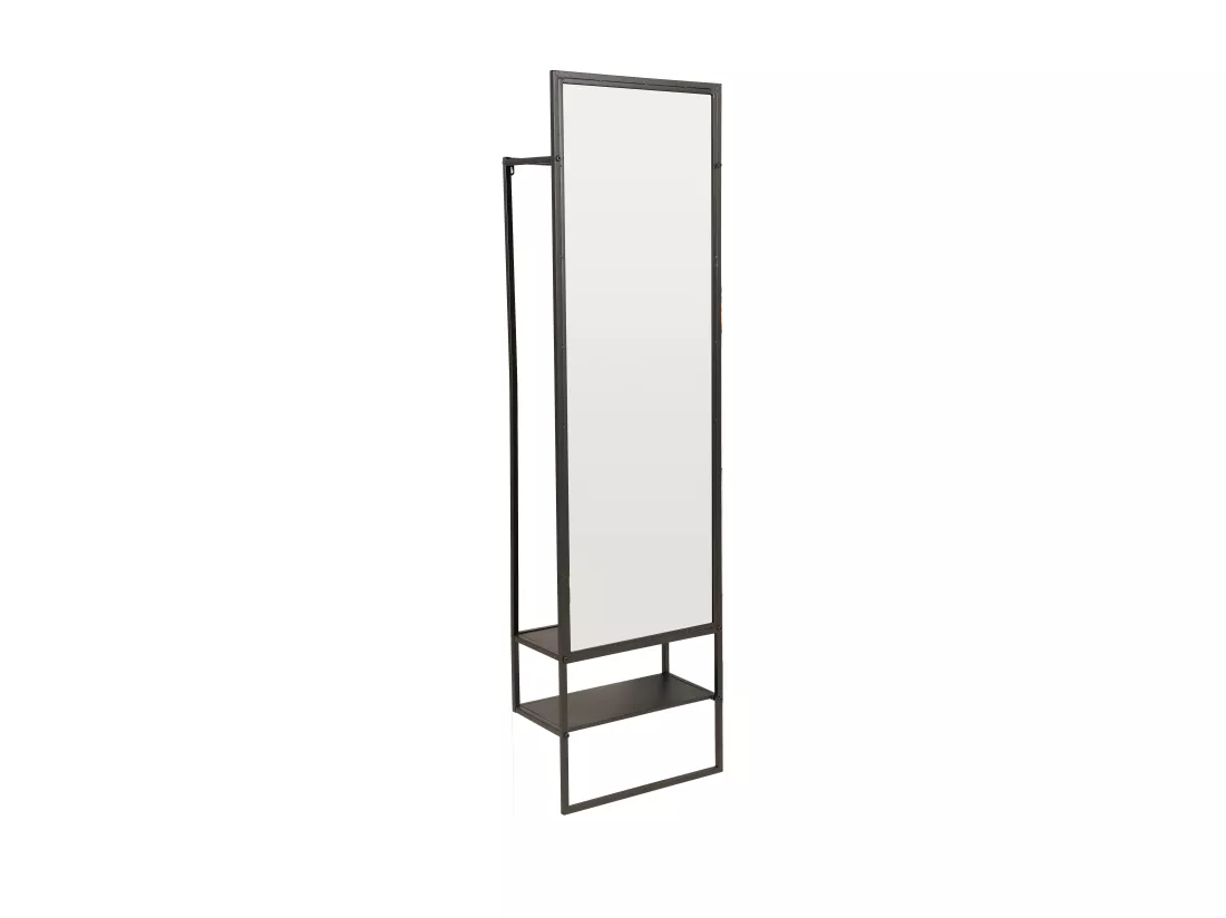 Vestiaire en métal avec penderie, miroir et 1 étagère - Noir - ISALY
