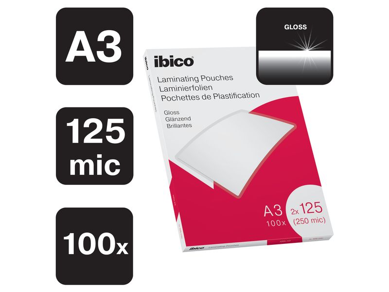 Ibico Laminierfolie Premium A3 125 µm, glänzend, 100 Stück Glänzende Premium Heisslaminierfolien