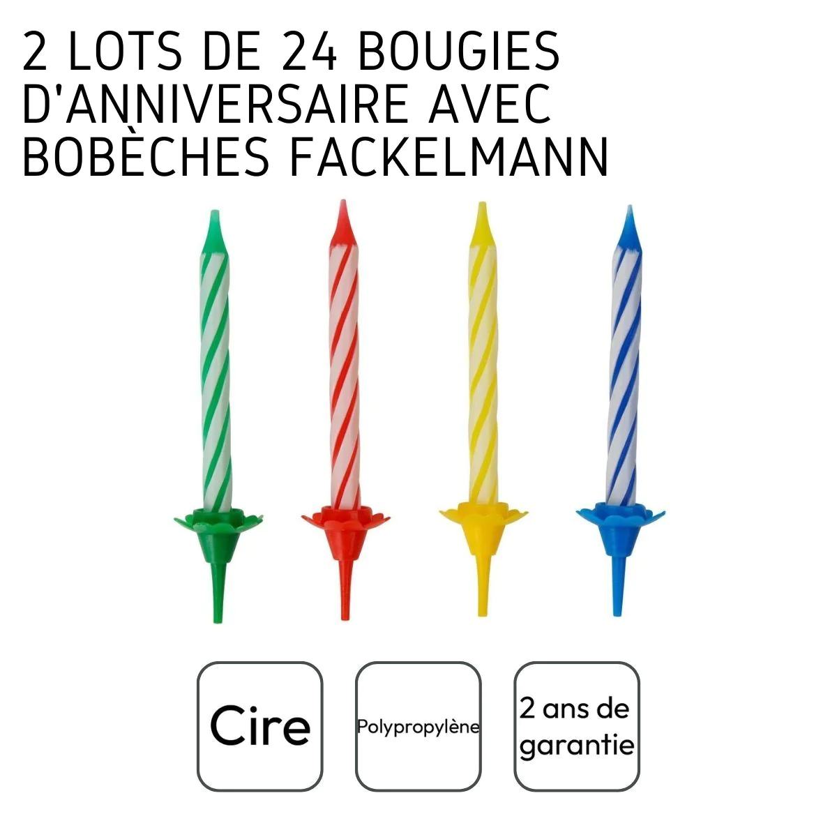 2 Lots de chacun 24 bougies d'anniversaire et 12 bobèches Rio Party Fa