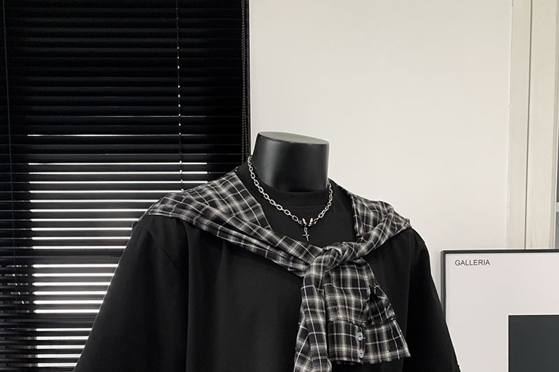 Mimiyox - Mock tweedelig T-shirt met korte mouwen en geruit paneel