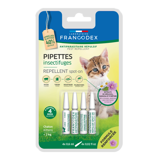 4 Pipettes Insectifuges pour chaton <lt/> 2kg